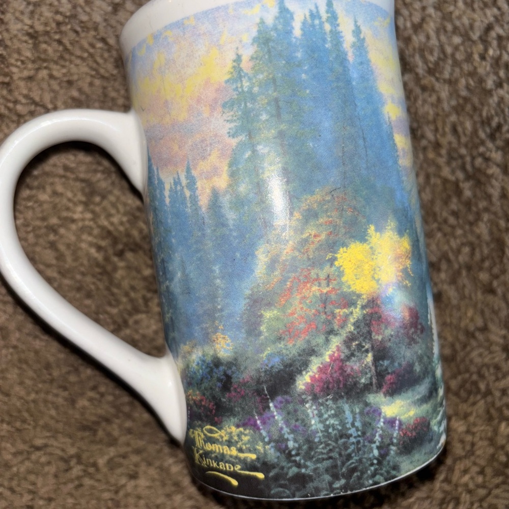 Thomas Kinkade Forest Scene Mug - Blue and Yellow
